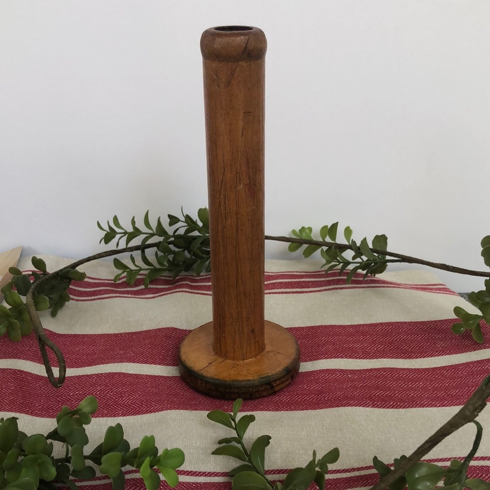 primitive textile spool wood industrial vintage